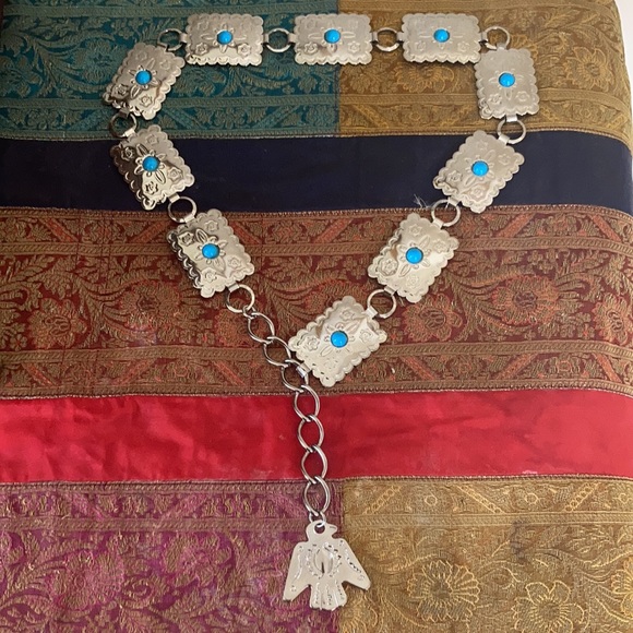 Vintage Costume Silver Tone Native American Turquoise Thunderbird Neckla… - Picture 9 of 9